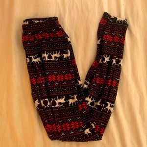 Fair Isle Print Reindeer Christmas Leggings